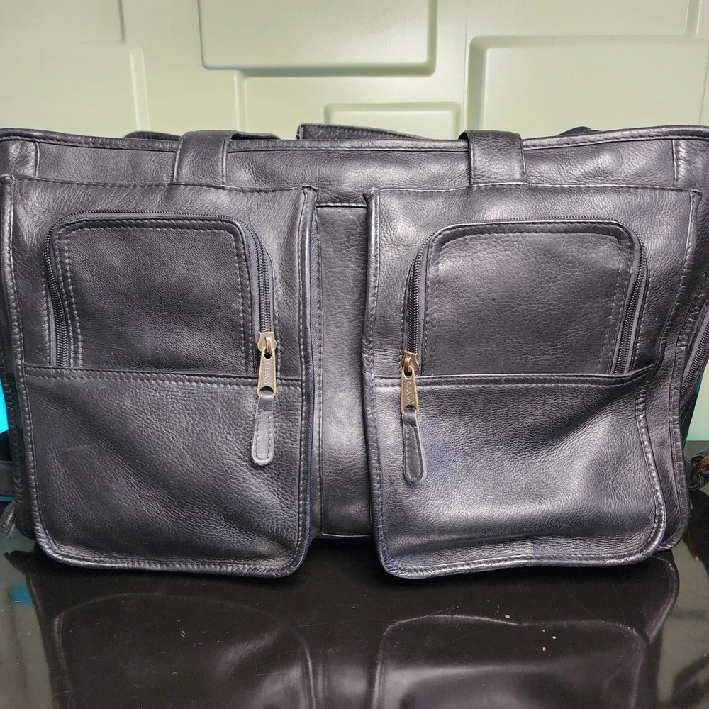 Clava Leather Briefcase Bag Unisex Large Professional Multi-Pocket Excellent